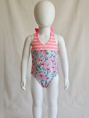 Tea Collection Flamingo Pink Tie-Back Girls Swimsuit Size 2